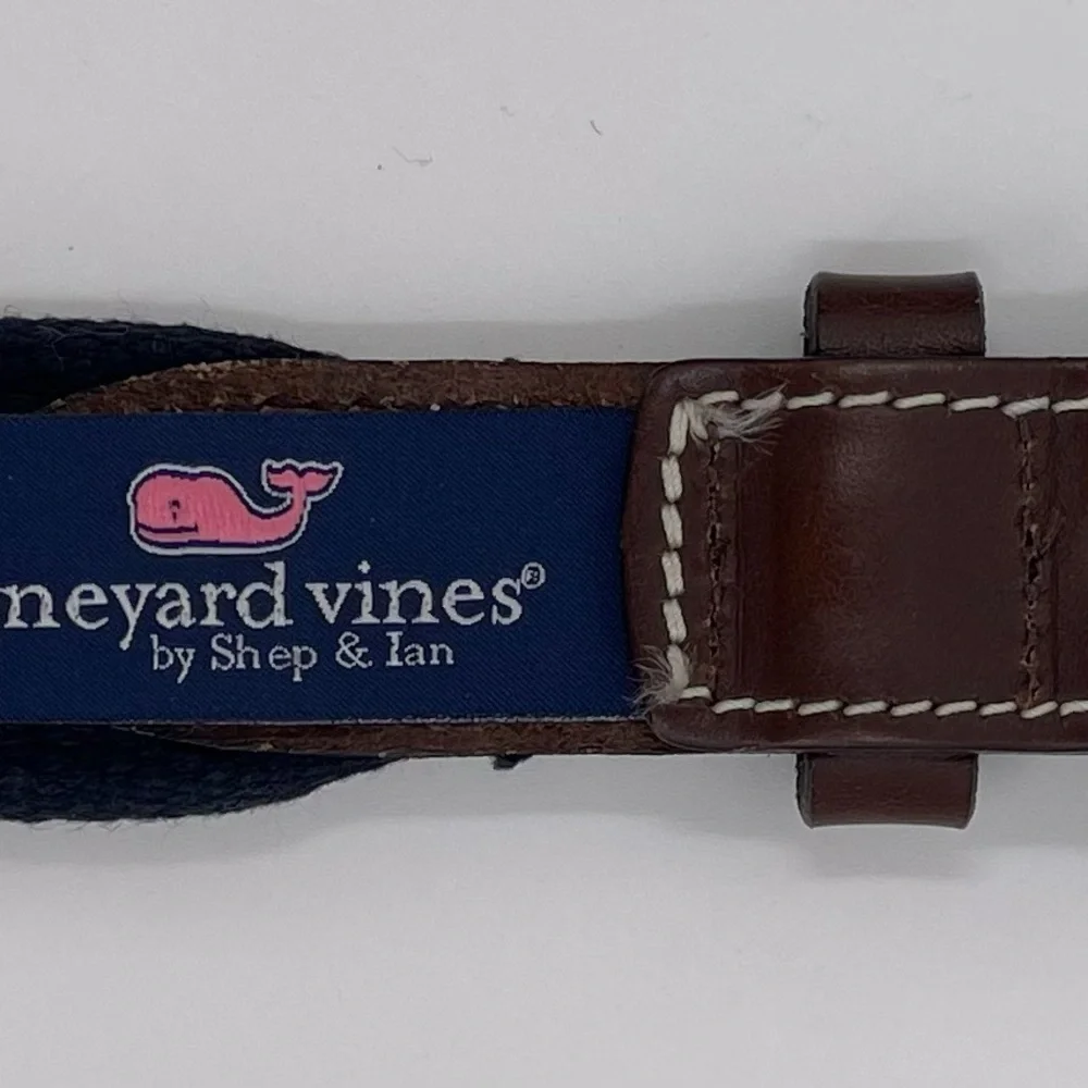 Vineyard Vines Green‎ & Navy Blue Football Whale Logo Canvas Club Belt Size 30